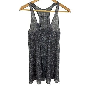 Aerie Ditsy Floral Tank Top Womens S Blue Semi-Sheer Boho Y2K Casual Layer EUC